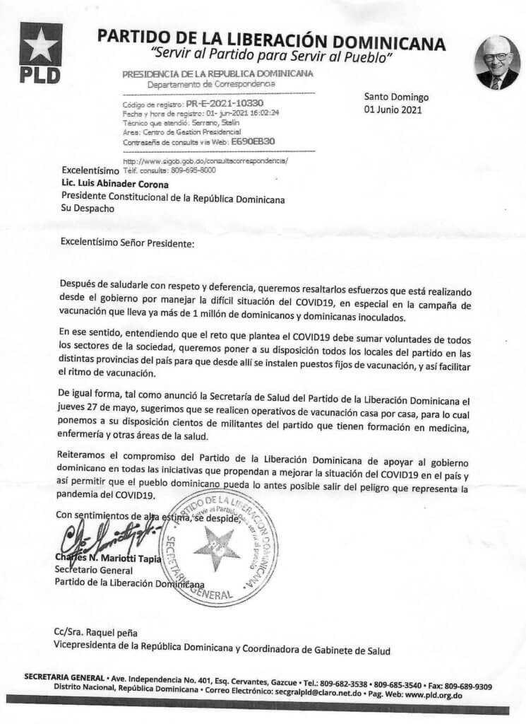 Pld Env A Carta Al Presidente Abinader Poniendo Todos Sus Locales A La